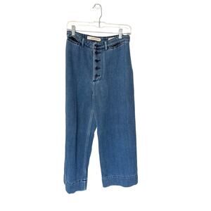 Anthropologie Pilcro Medium Wash Button Front Denim Wide Leg Cropped Jeans 6‎